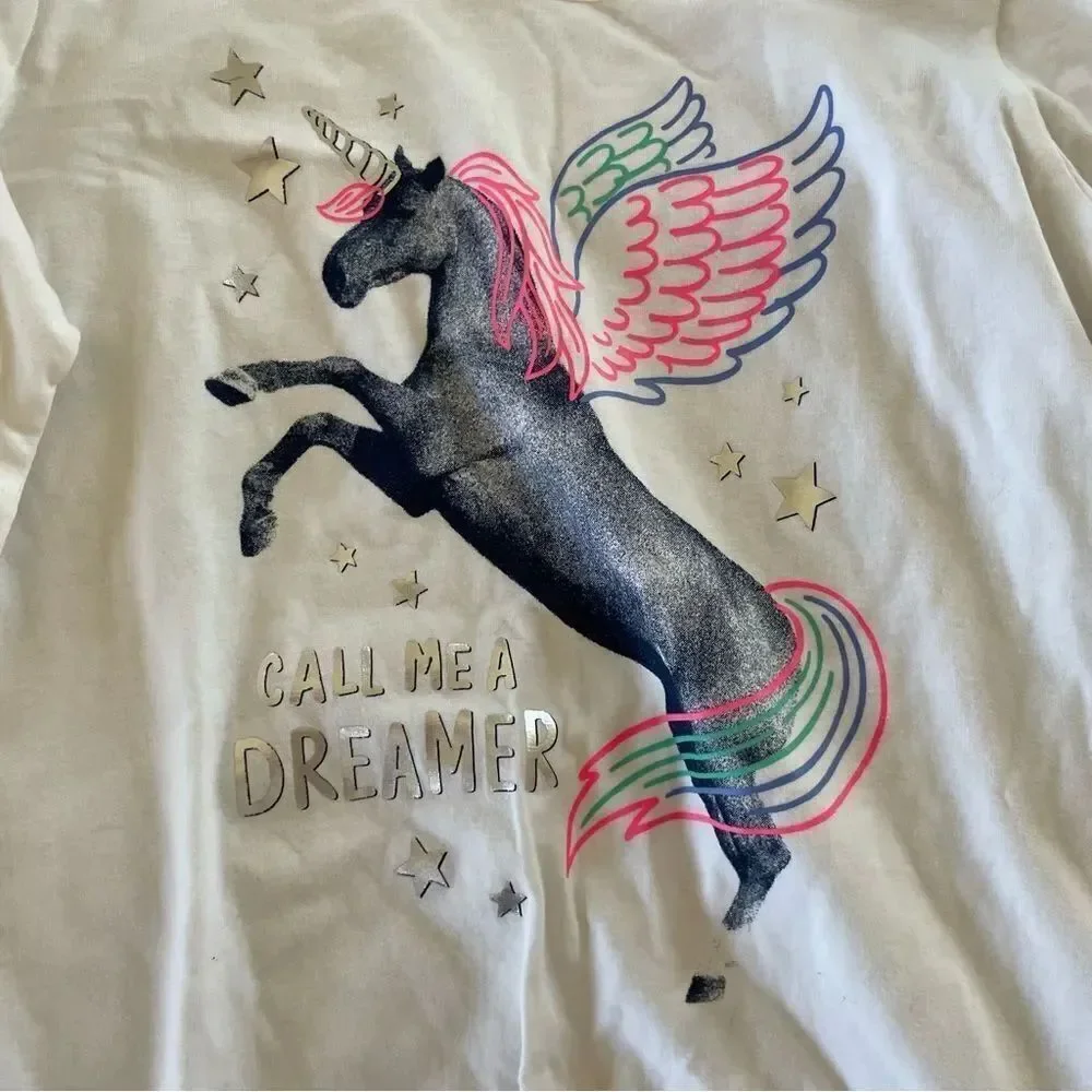 OshKosh B'gosh Girls White Long Sleeve with Colorful Unicorn and Knot NWT 14